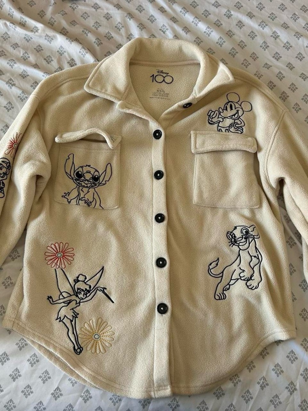 Disney Cream Teddy Fleece Jacket with Embroidered Characters